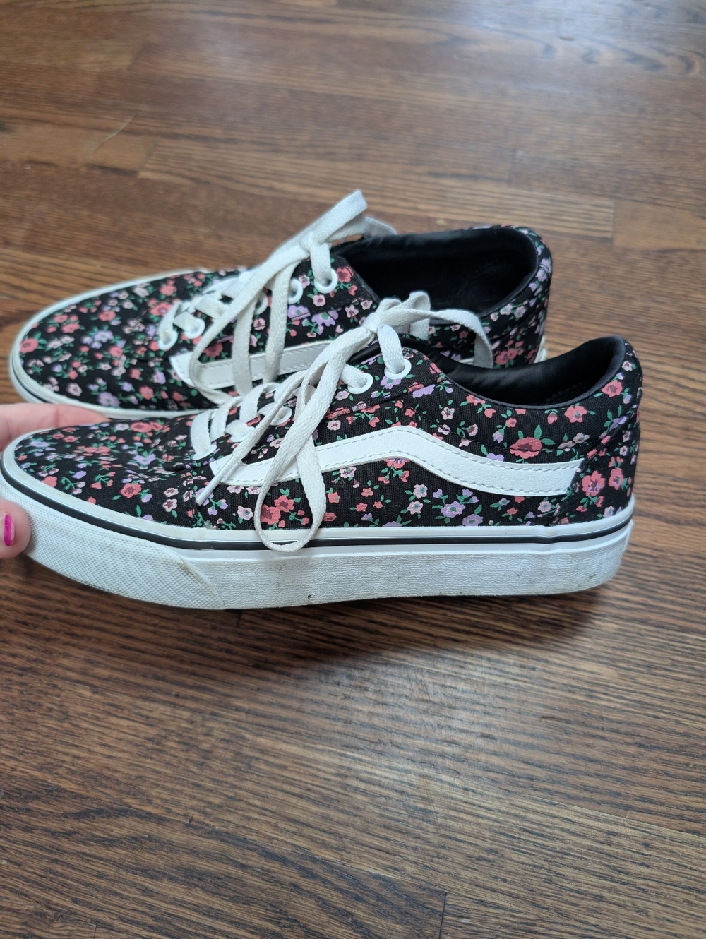 Vans Black Floral Low-Top Sneakers with White Stripe